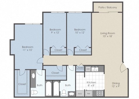 3 Bed 2 Bath Floor Plan at The Element @ St Andrews, Mishawaka, Indiana